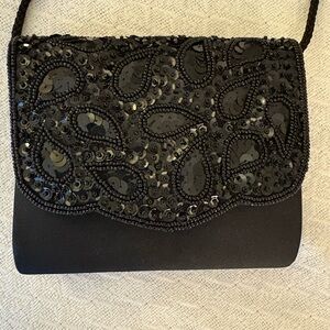 Morgan Taylor Black Sequin Clutch With Strap